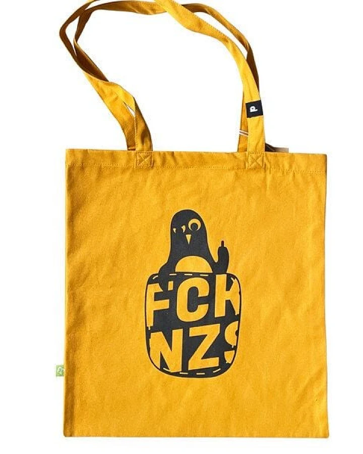päfjes Feste Baumwolltasche aus biologischem Anbau / Fair - Stinkefinger Pinguin Paule - FckNzs