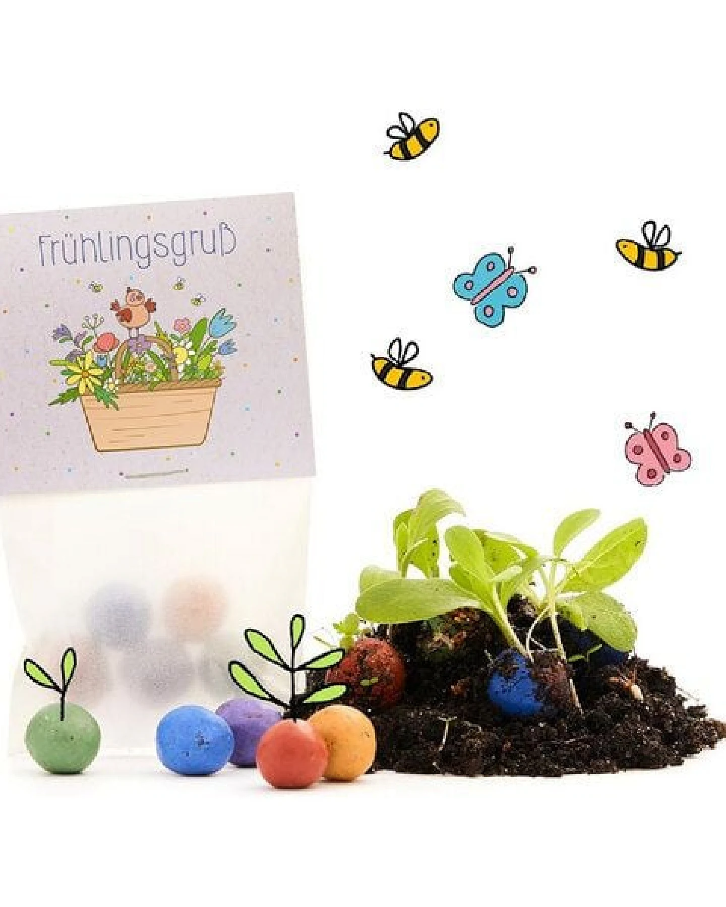 Die Stadtgärtner 10x5 Blumenmurmeln im Tütchen "Frühlingsgruß" I Ostergeschenk für Kinder I Kleinigkeit zu Ostern I Geschenk zu Ostern I Kleine Geschenk für Osternest oder Osterkörbchen – Ansicht 2