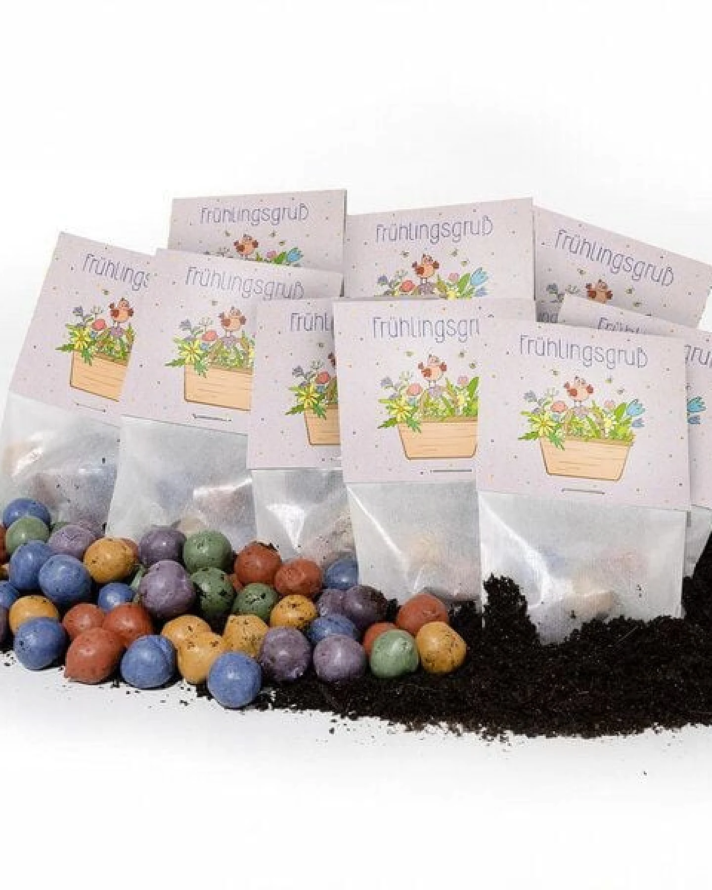 Die Stadtgärtner 10x5 Blumenmurmeln im Tütchen "Frühlingsgruß" I Ostergeschenk für Kinder I Kleinigkeit zu Ostern I Geschenk zu Ostern I Kleine Geschenk für Osternest oder Osterkörbchen – Ansicht 3