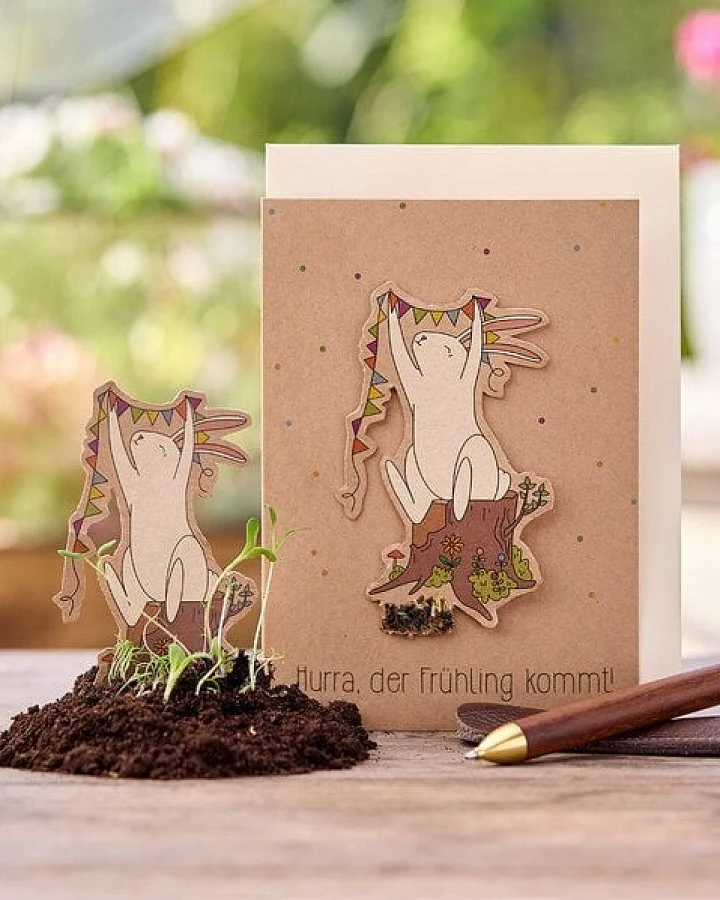Die Stadtgärtner Osterkarte "Hurra, der Frühling kommt" I Karte zu Ostern I Ostergrußkarte mit Saatgut I Grußkarte "Frohe Ostern"