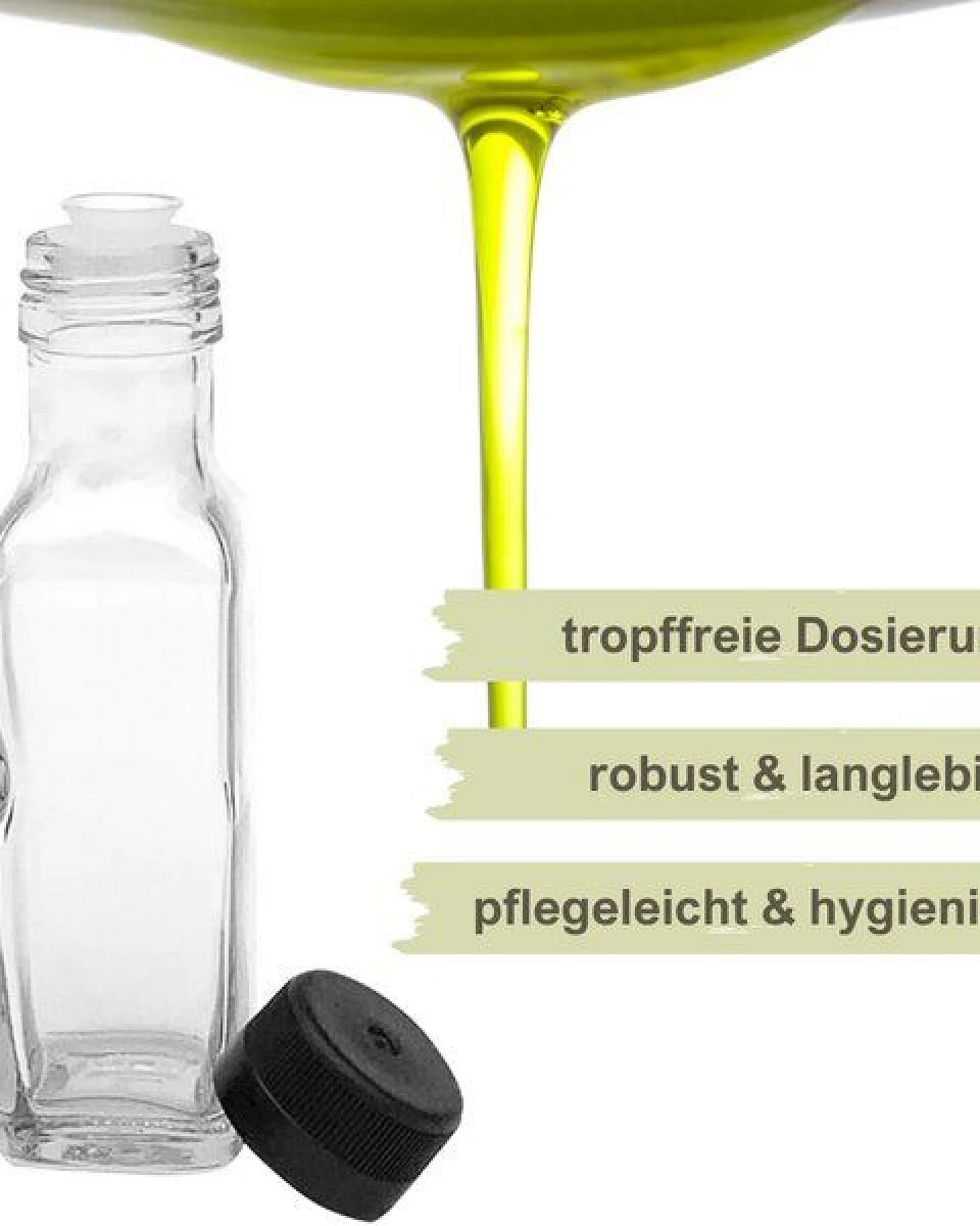 mikken 6er Set Ölflaschen 100 ml - 500 ml mit Ausgießer transparente Glasflasche mit Dosierer Dosierflasche inkl. 6 Etiketten – Ansicht 2