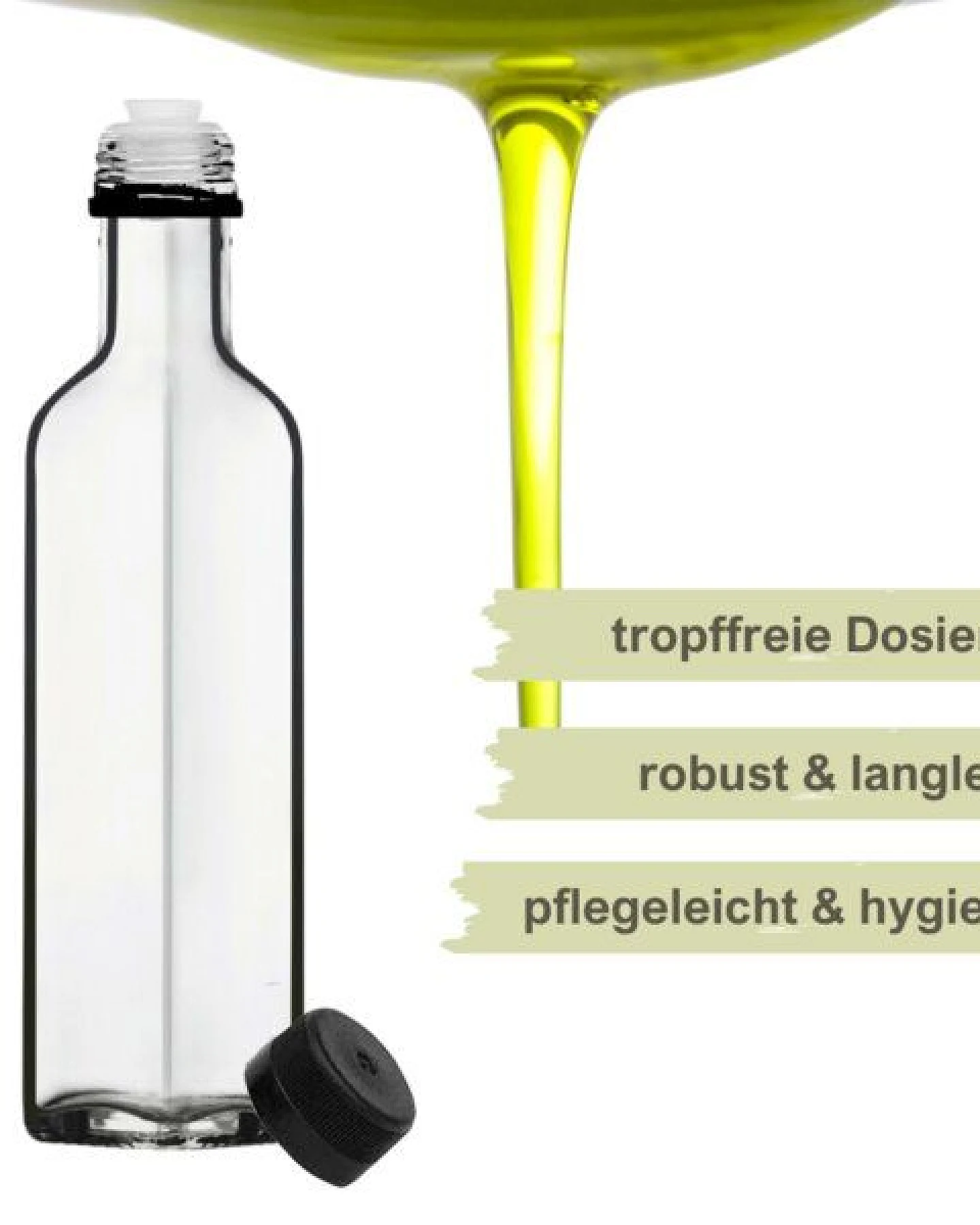 mikken 6er Set Ölflaschen 100 ml - 500 ml mit Ausgießer transparente Glasflasche mit Dosierer Dosierflasche inkl. 6 Etiketten – Ansicht 2