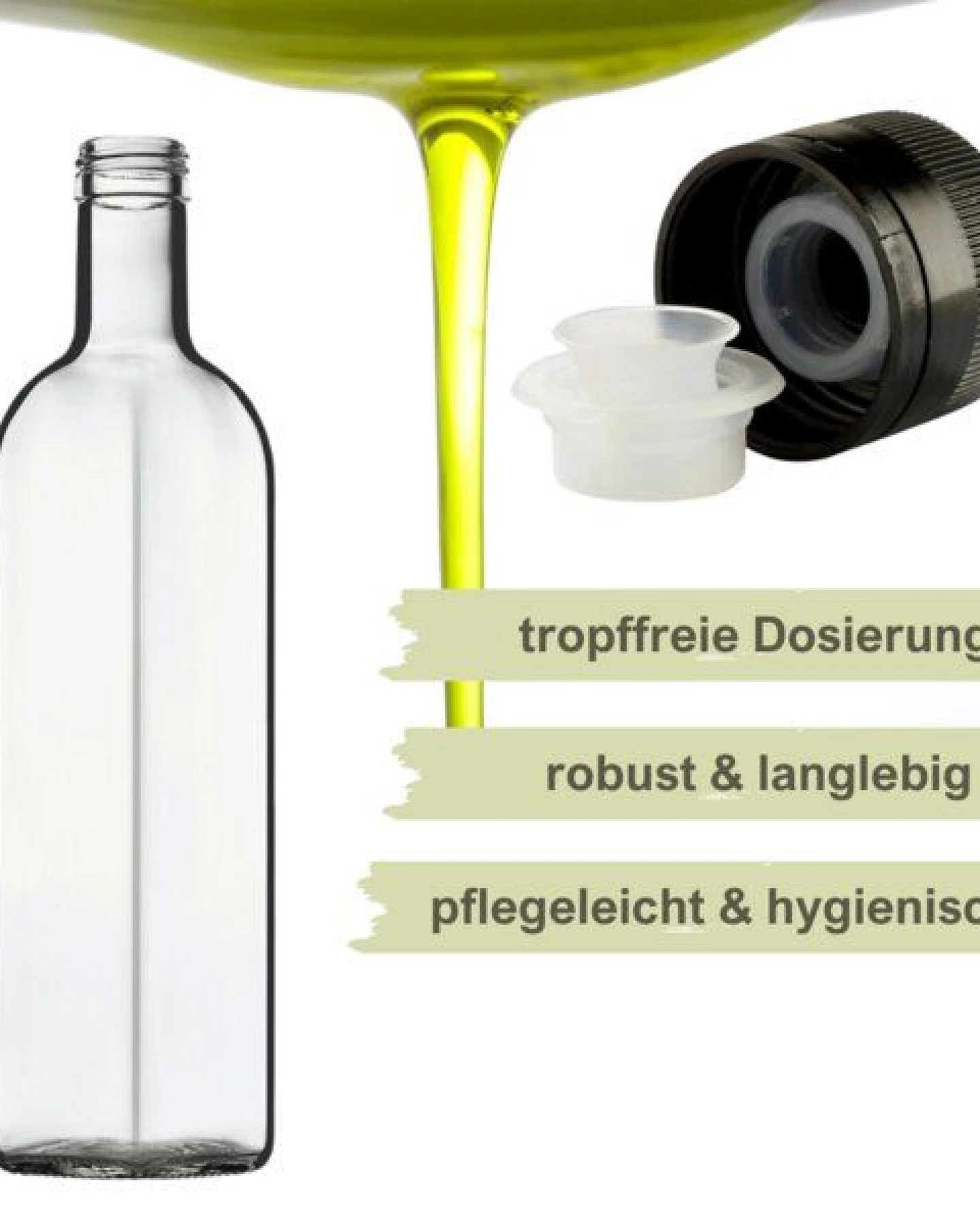 mikken 6er Set Ölflaschen 100 ml - 500 ml mit Ausgießer transparente Glasflasche mit Dosierer Dosierflasche inkl. 6 Etiketten – Ansicht 2