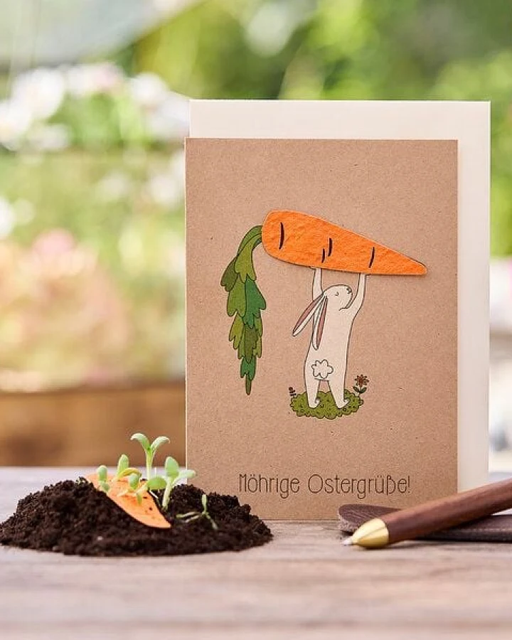 Die Stadtgärtner Osterkarte "Möhrige Grüße" I Karte zu Ostern I Ostergrußkarte mit Saatgut I Grußkarte "Frohe Ostern"
