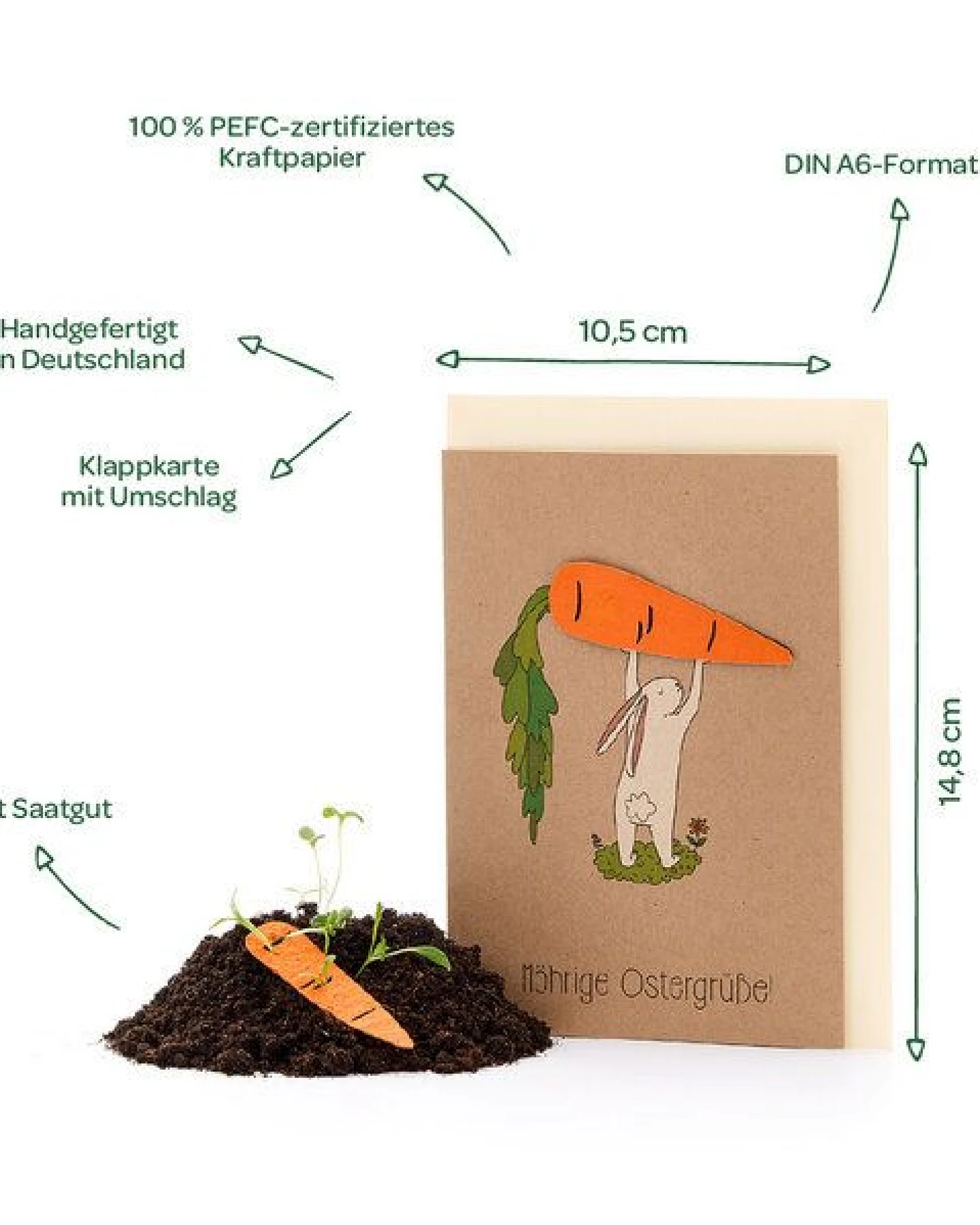 Die Stadtgärtner Osterkarte "Möhrige Grüße" I Karte zu Ostern I Ostergrußkarte mit Saatgut I Grußkarte "Frohe Ostern" – Ansicht 3