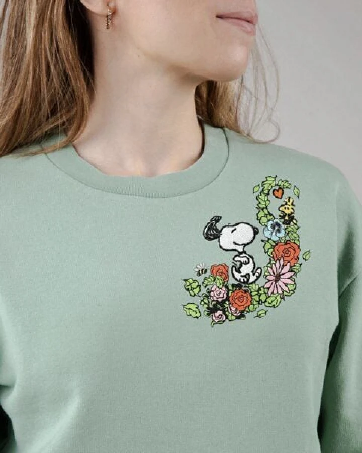 Brava Fabrics Peanuts Flowers Sweatshirt Light Green
