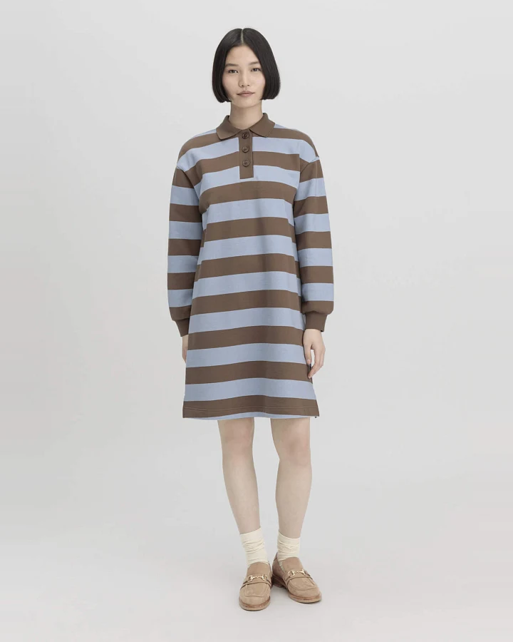 hessnatur Damen Sweat Kleid Streifen Relaxed aus Bio-Baumwolle - braun - Größe M
