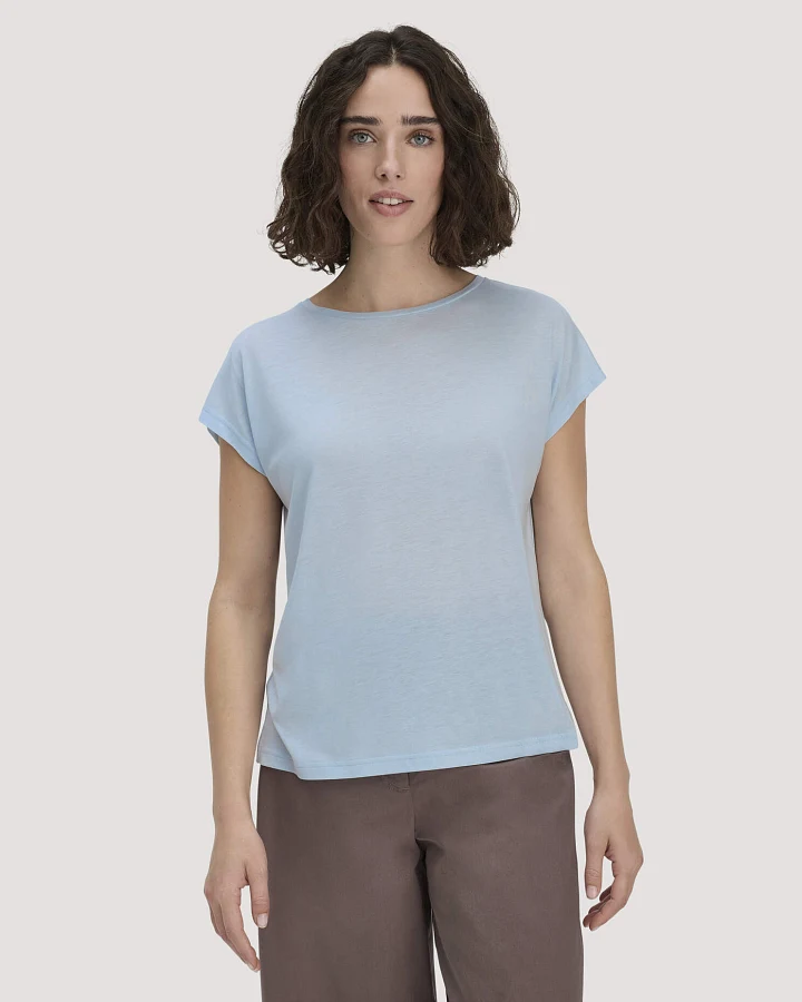 hessnatur Damen T-Shirt Oversize aus TENCEL™ Lyocell mit Bio-Baumwolle - blau - Größe L
