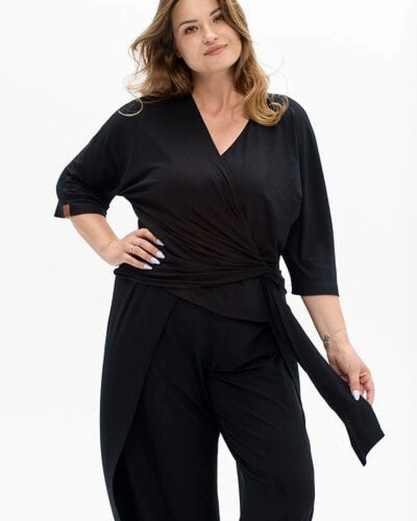 Bluse Lena – Wickeloptik aus Viskose – 3/4 Kimonoärmel – klassisch & bequem – 100% in EU fair produziert – KOKOworld – Ansicht 3