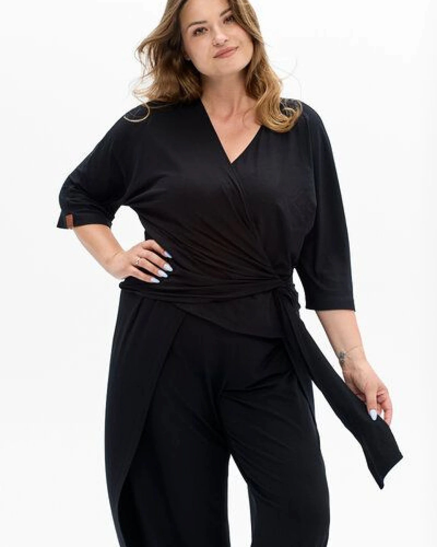 Bluse Lena – Wickeloptik aus Viskose – 3/4 Kimonoärmel – klassisch & bequem – 100% in EU fair produziert – KOKOworld – Ansicht 3