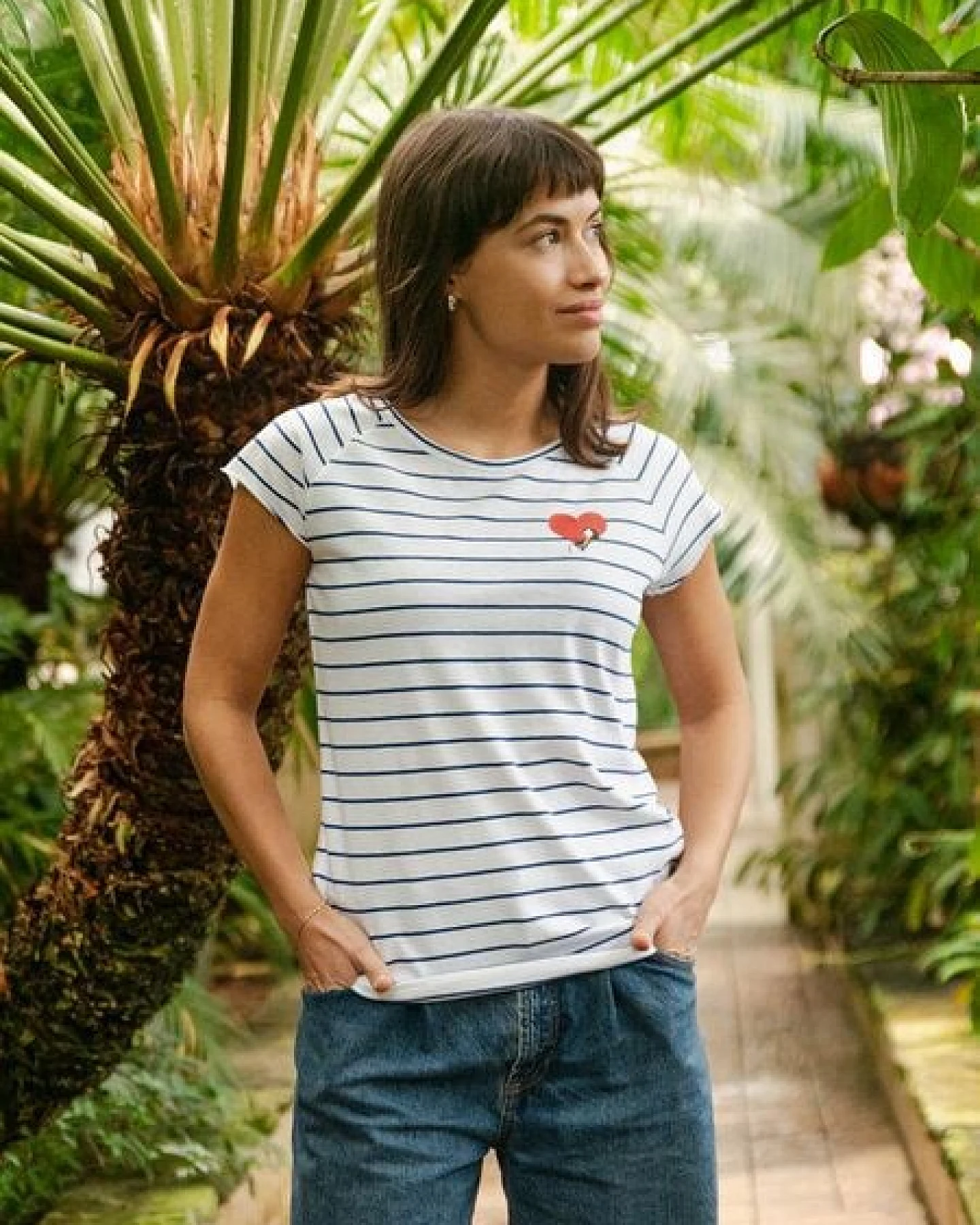 FellHerz Damen T-Shirt Valentine Girl striped blue white Bio Fair und Vegan – Ansicht 2