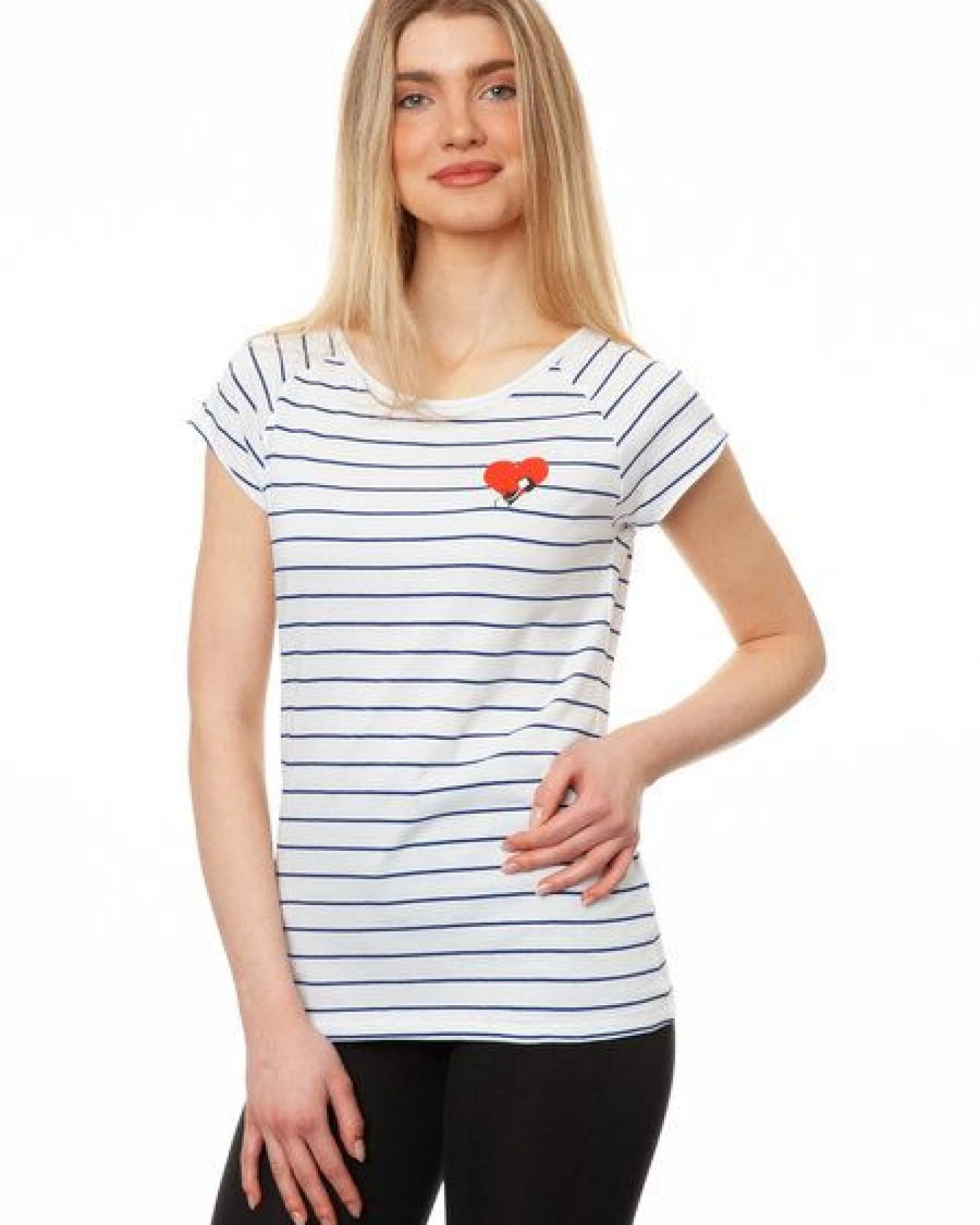 FellHerz Damen T-Shirt Valentine Girl striped blue white Bio Fair und Vegan – Ansicht 3