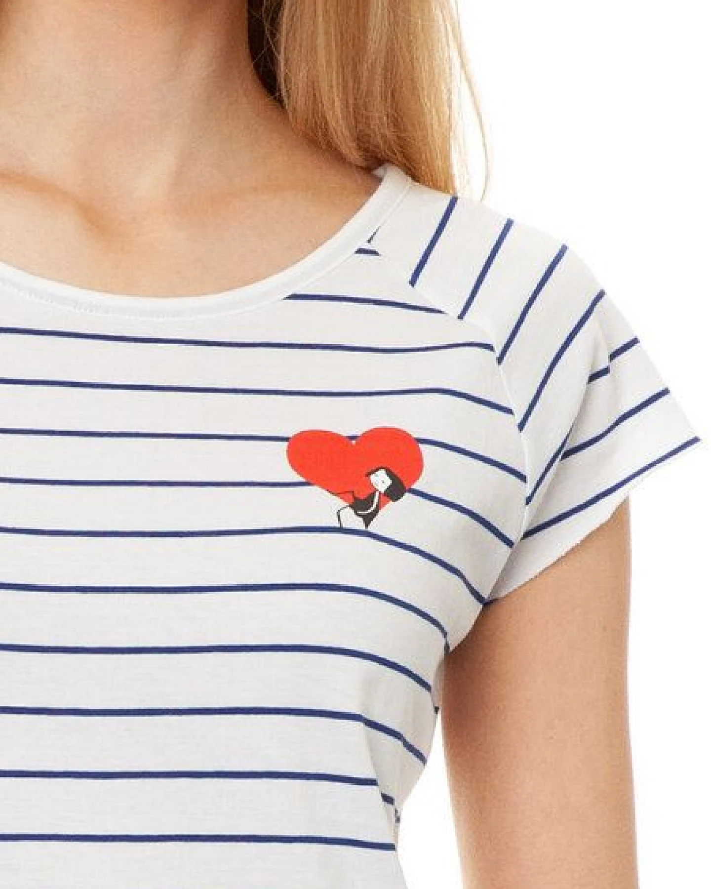 FellHerz Damen T-Shirt Valentine Girl striped blue white Bio Fair und Vegan – Ansicht 3