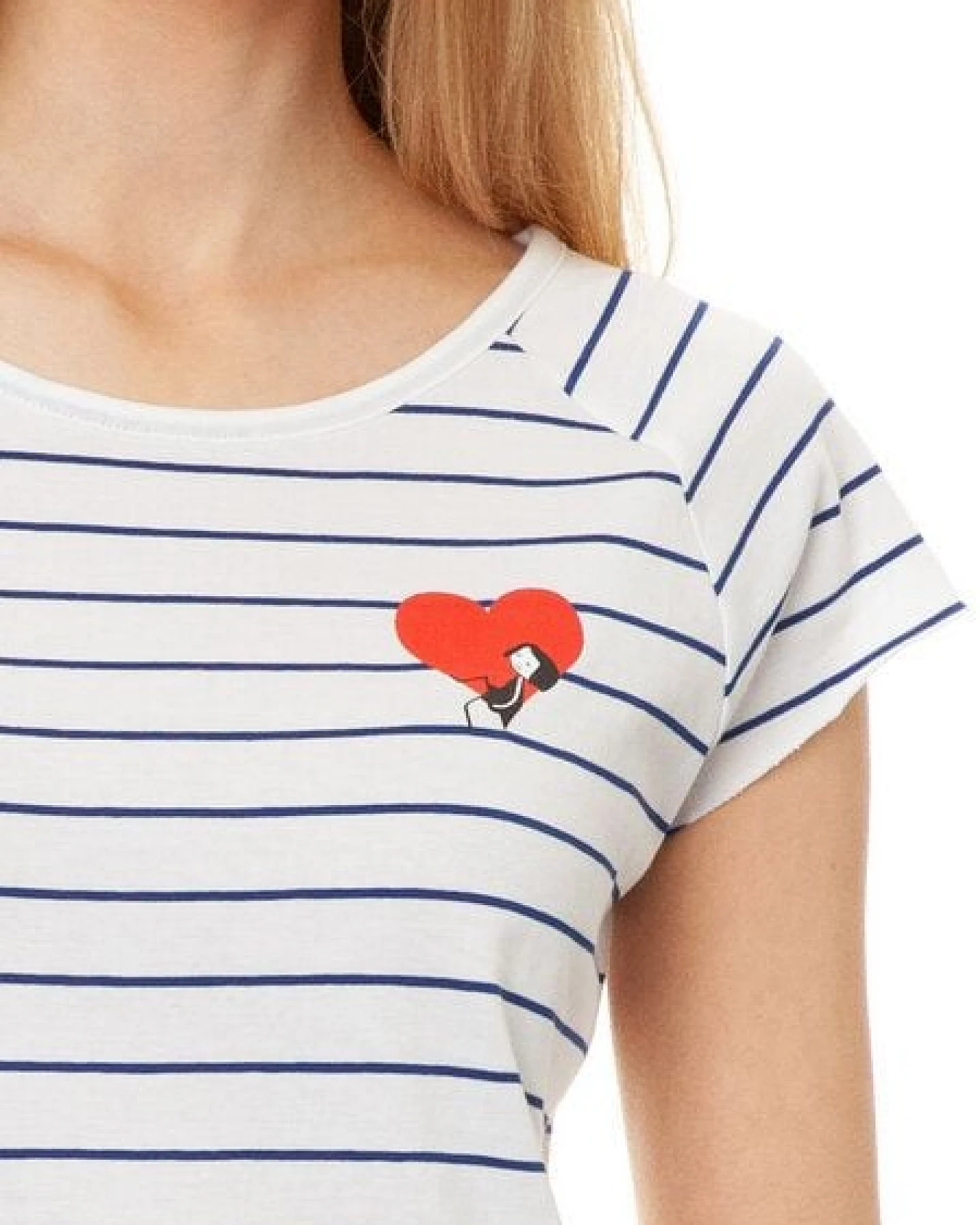 FellHerz Damen T-Shirt Valentine Girl striped blue white Bio Fair und Vegan – Ansicht 3