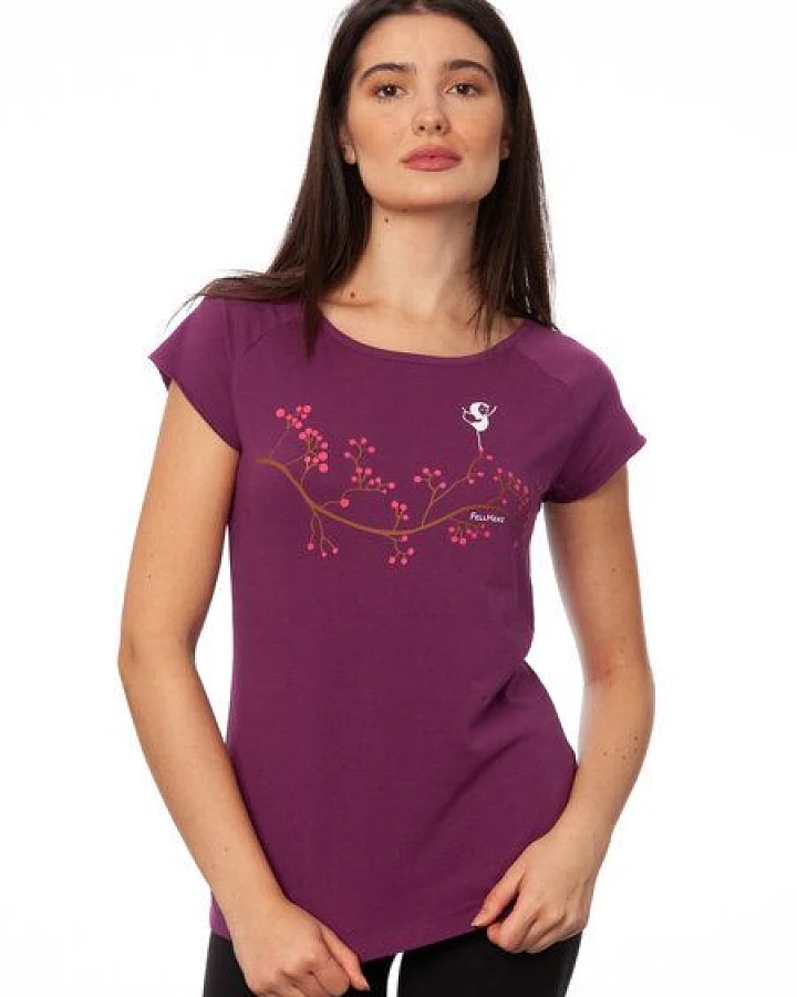 FellHerz Damen T-Shirt Asana Girl berry Bio & Fair & Vegan