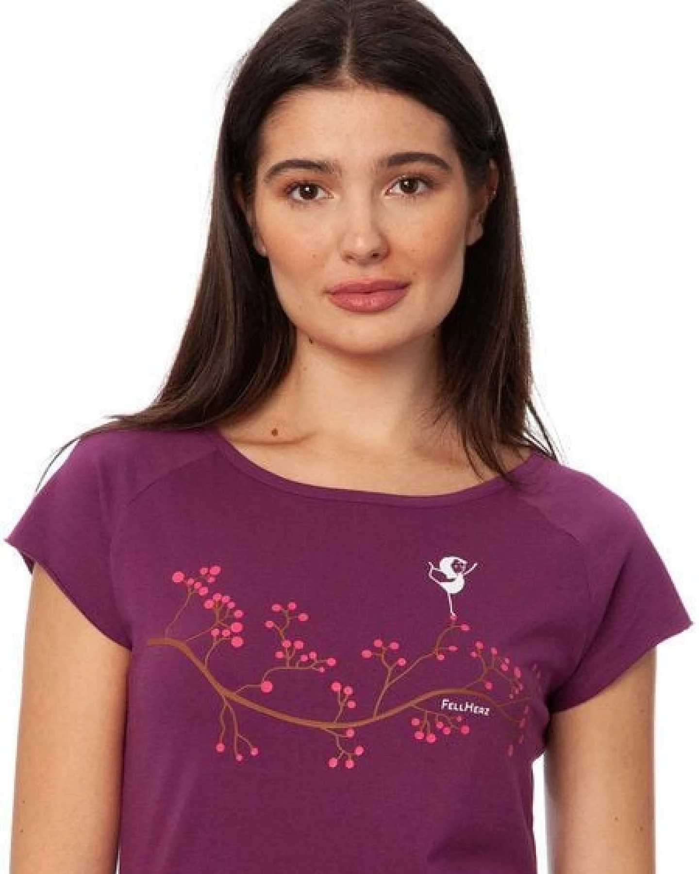 FellHerz Damen T-Shirt Asana Girl berry Bio & Fair & Vegan – Ansicht 3