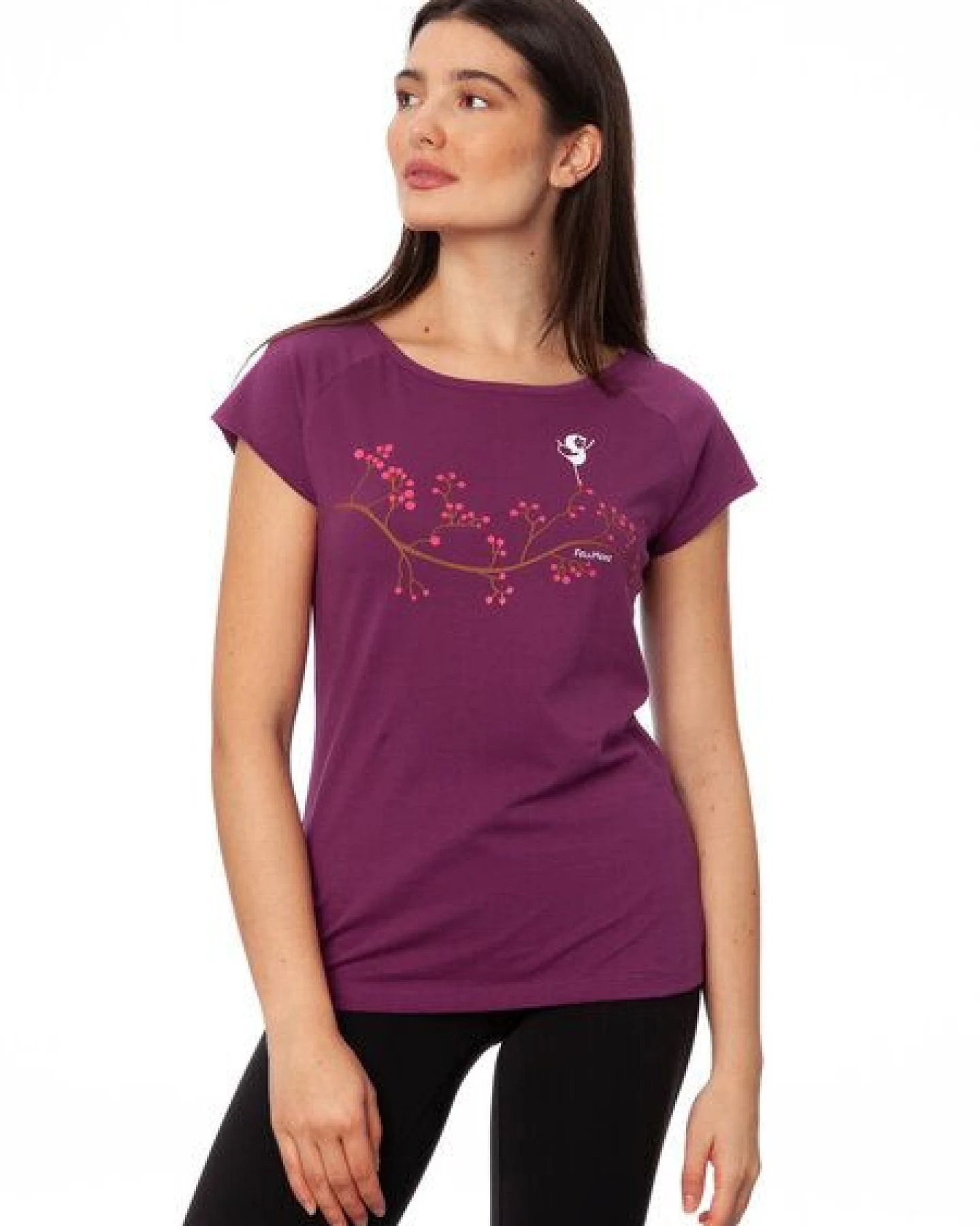 FellHerz Damen T-Shirt Asana Girl berry Bio & Fair & Vegan – Ansicht 2