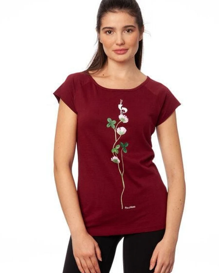 FellHerz Damen T-Shirt Glücksklee ruby Bio & Fair & Vegan