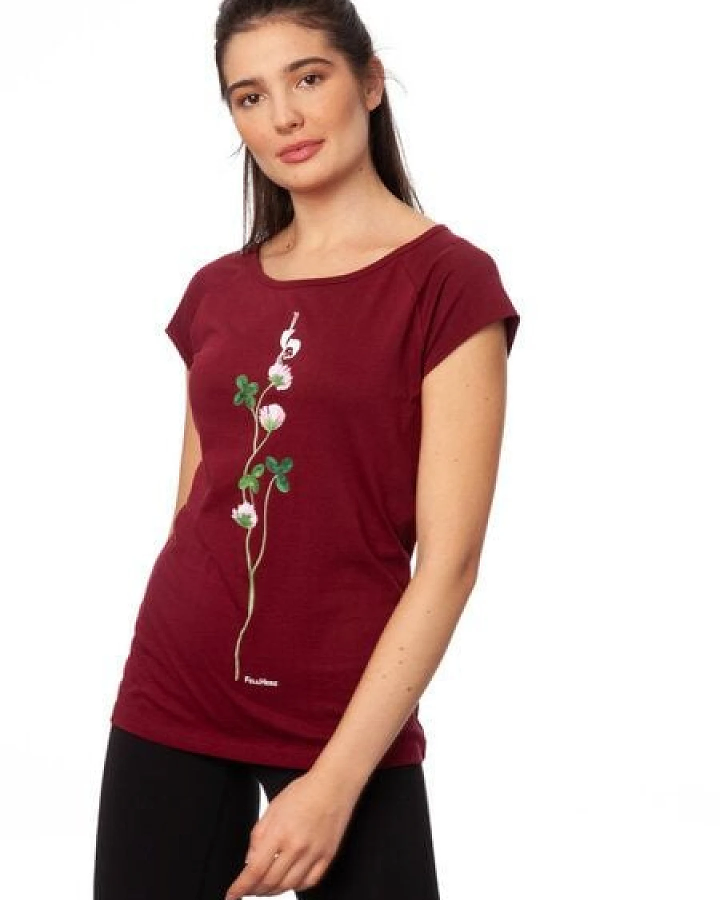 FellHerz Damen T-Shirt Glücksklee ruby Bio & Fair & Vegan – Ansicht 3