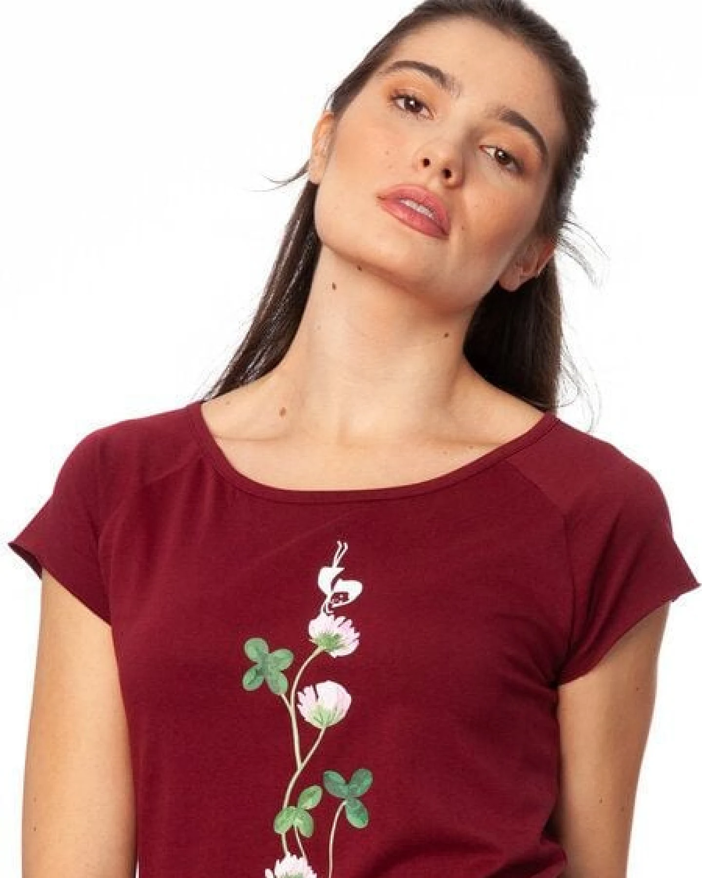 FellHerz Damen T-Shirt Glücksklee ruby Bio & Fair & Vegan – Ansicht 2