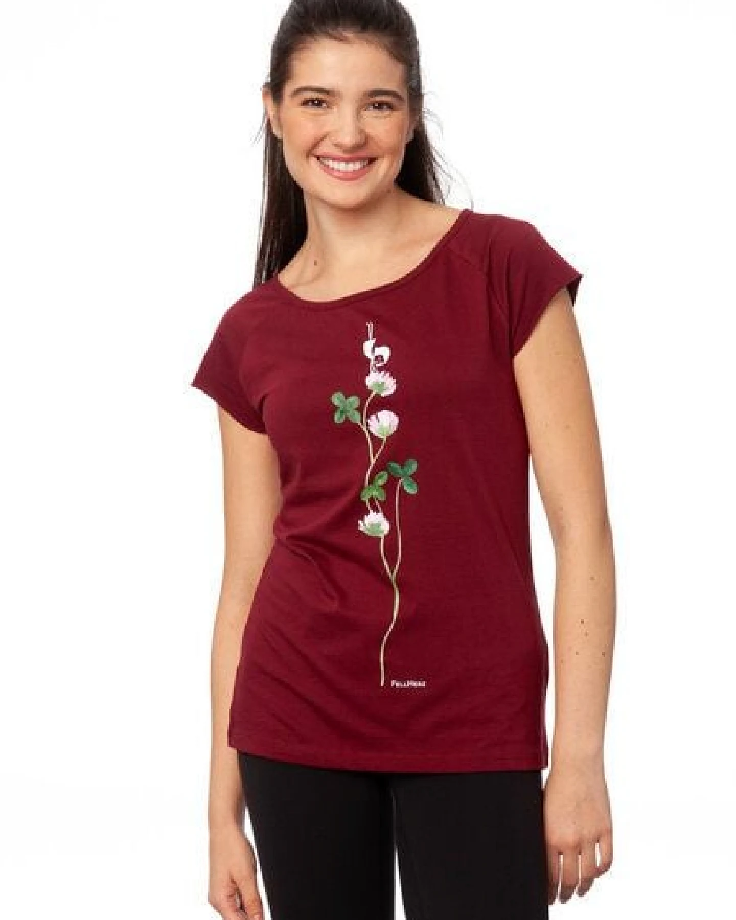 FellHerz Damen T-Shirt Glücksklee ruby Bio & Fair & Vegan – Ansicht 4
