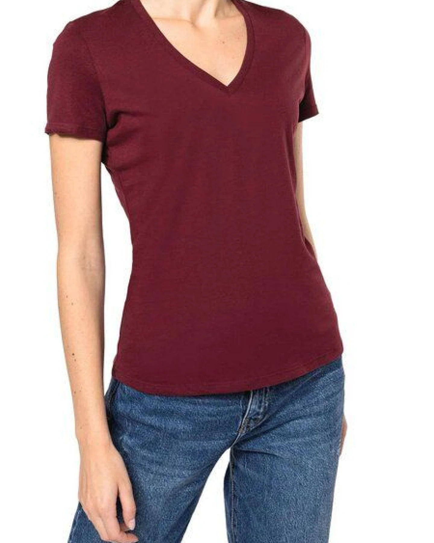 YTWOO Basic Damen T-Shirt mit V-Ausschnitt aus Bio-Baumwolle in Conversion – Ansicht 4