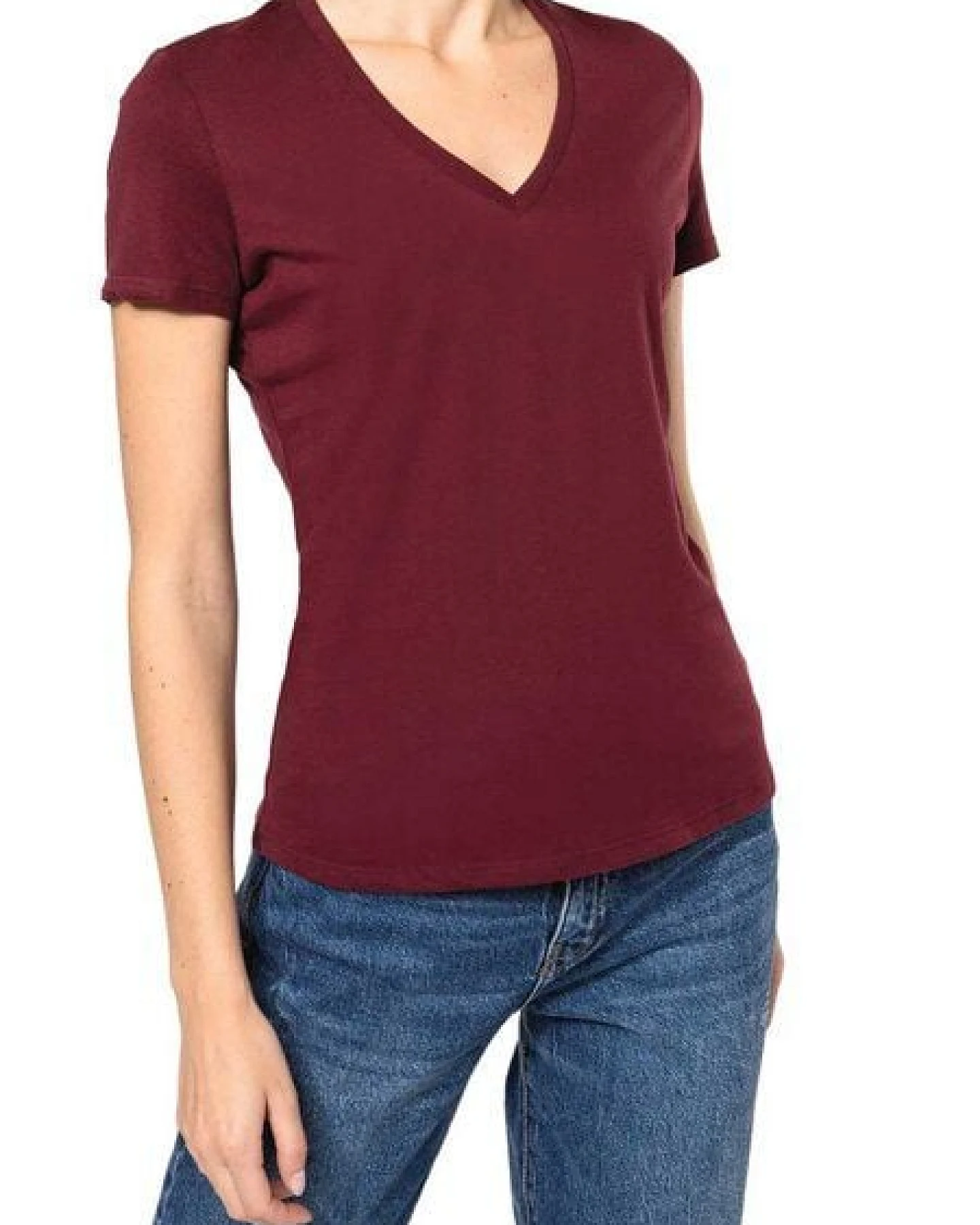 YTWOO Basic Damen T-Shirt mit V-Ausschnitt aus Bio-Baumwolle in Conversion – Ansicht 4