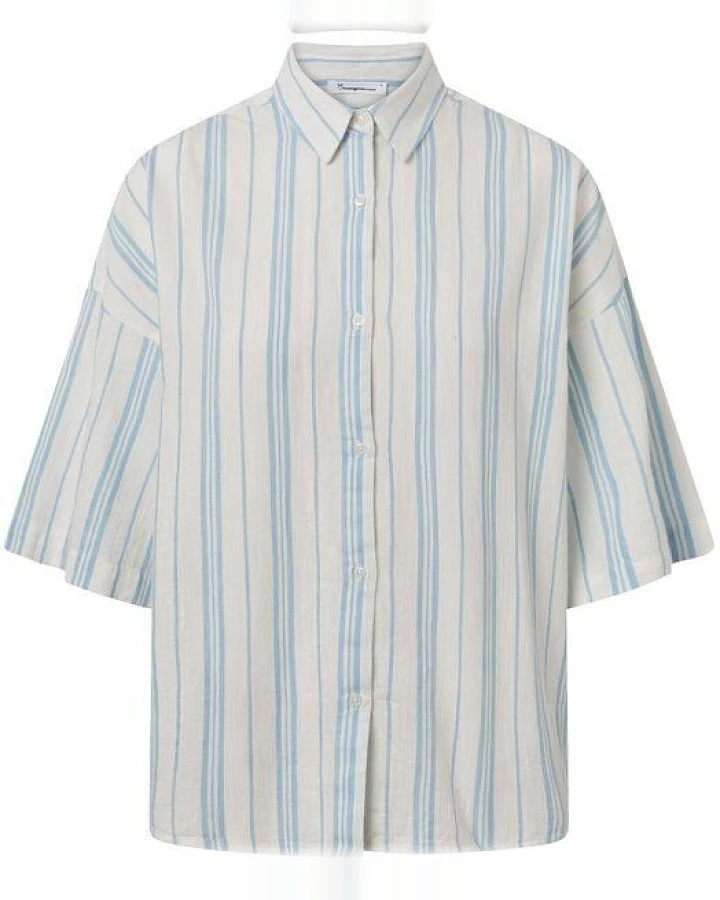 KnowledgeCotton Apparel Gestreifte Kurzarm-Bluse