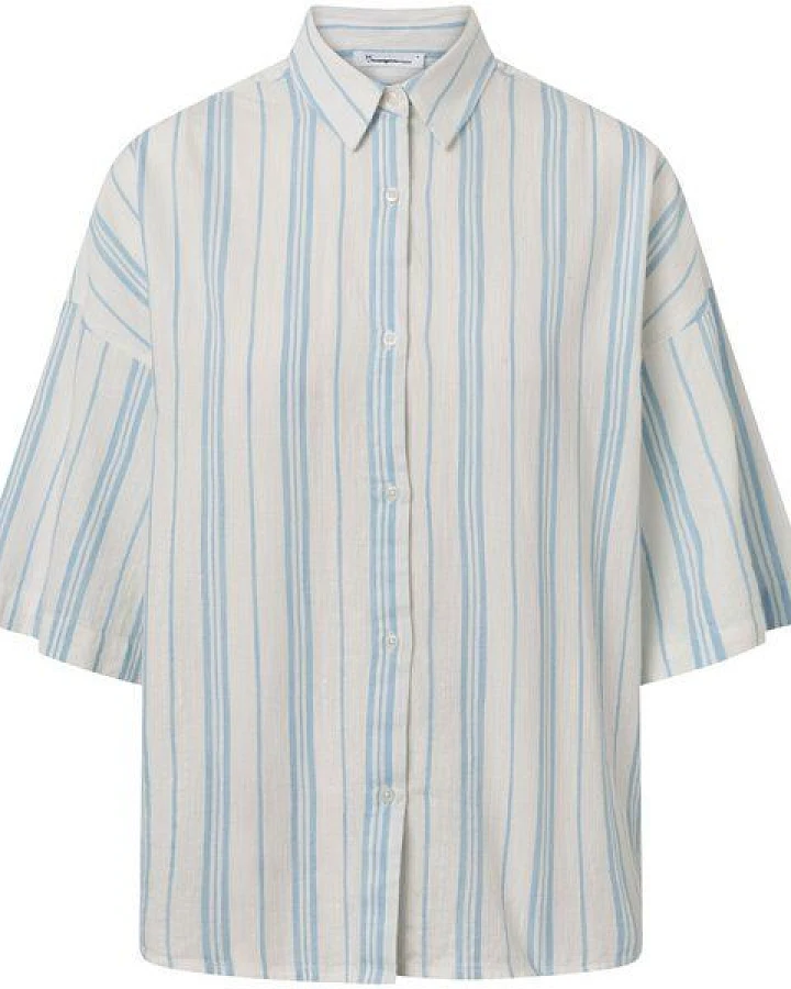 KnowledgeCotton Apparel Gestreifte Kurzarm-Bluse