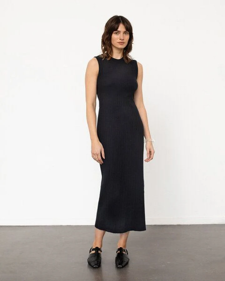 Rotholz Geripptes Kleid Bio Baumwolle - Schwarz
