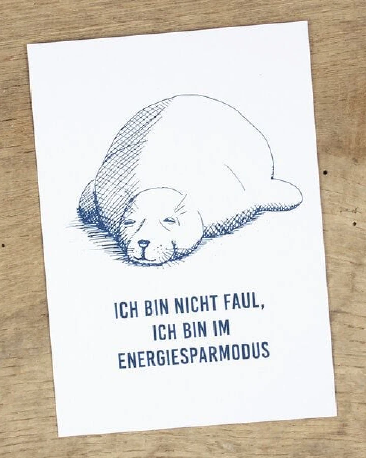 Bow & Hummingbird Maritime Postkarte "Seehund im Energiesparmodus" aus Recyclingpapier