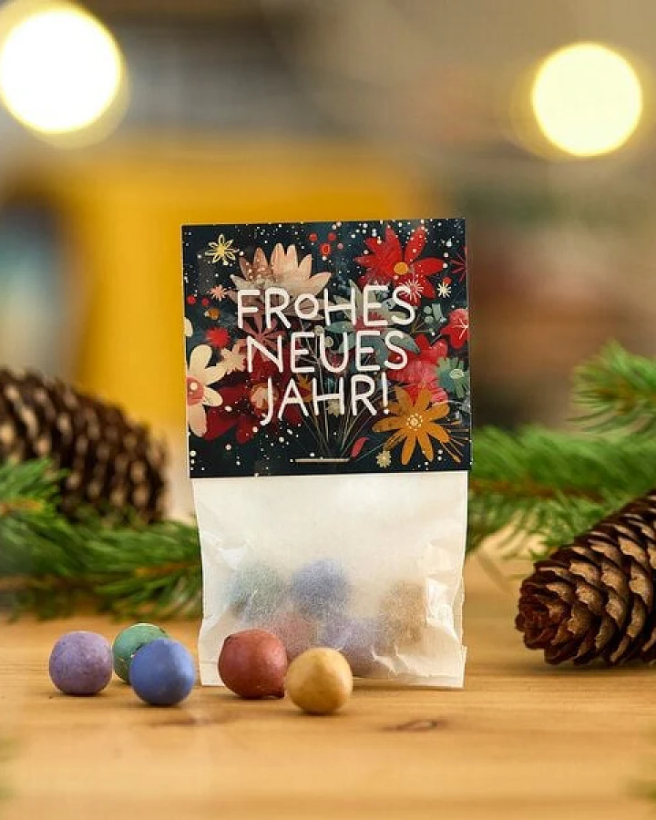 Die Stadtgärtner 10x5 Blumenmurmeln im Tütchen "Frohes Neues Jahr" I Frohes Neues Jahr I Gastgeschenk zu Silvester oder Neujahr I Happy New Year