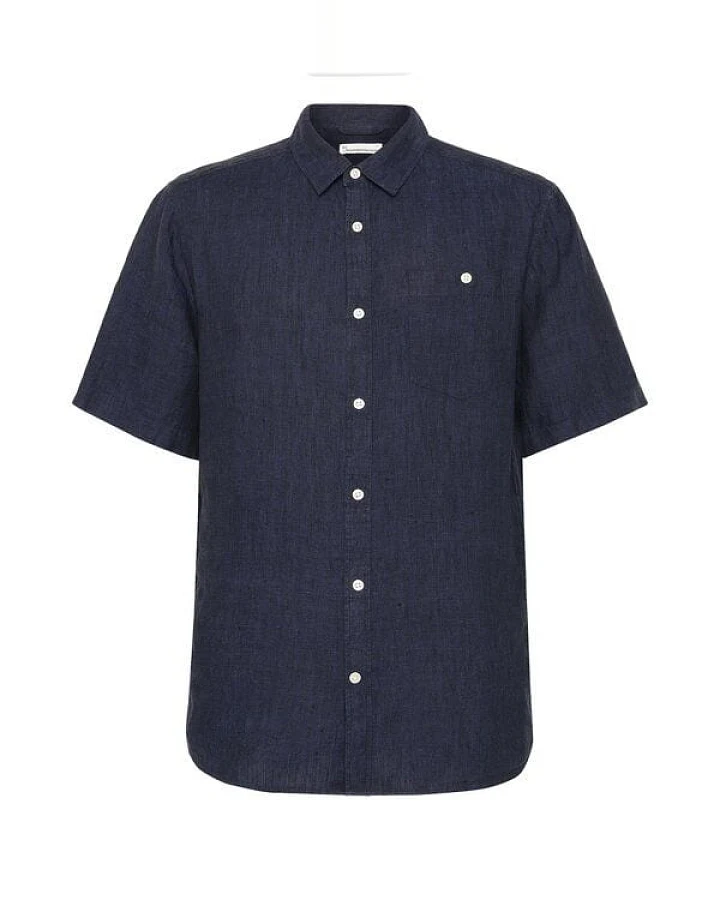 KnowledgeCotton Apparel Kurzarm-Hemd Custom Fit Leinen