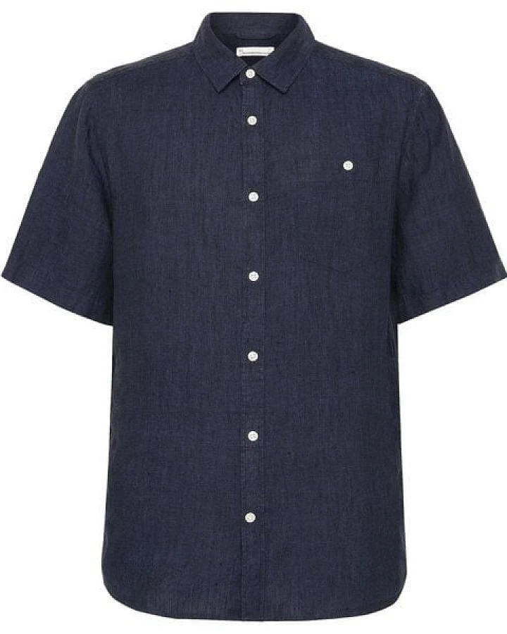 KnowledgeCotton Apparel Kurzarm-Hemd Custom Fit Leinen