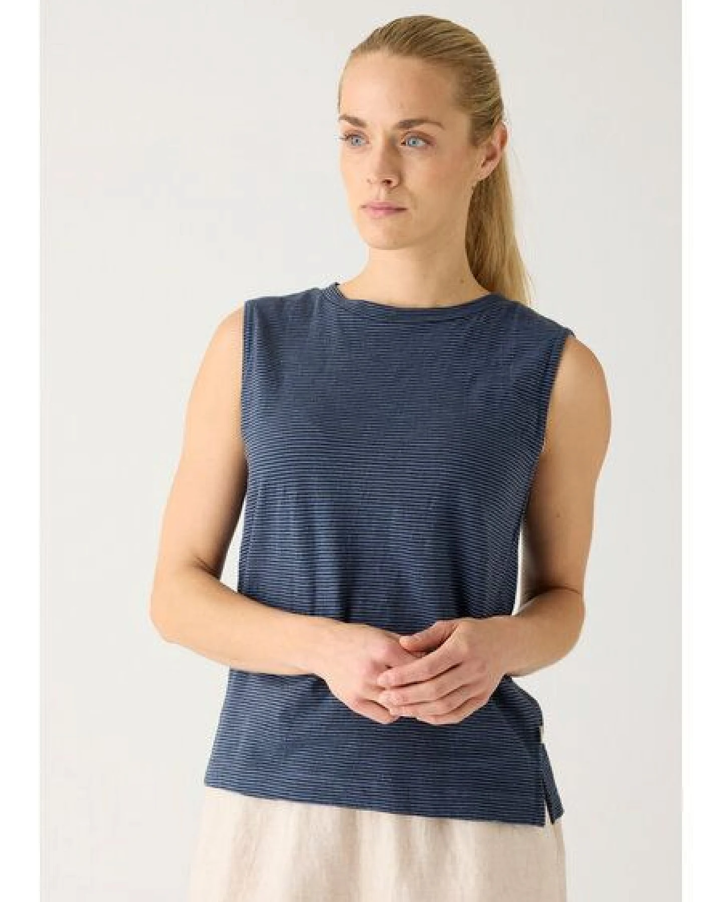 KnowledgeCotton Apparel Gestreiftes Top Slub – Ansicht 3