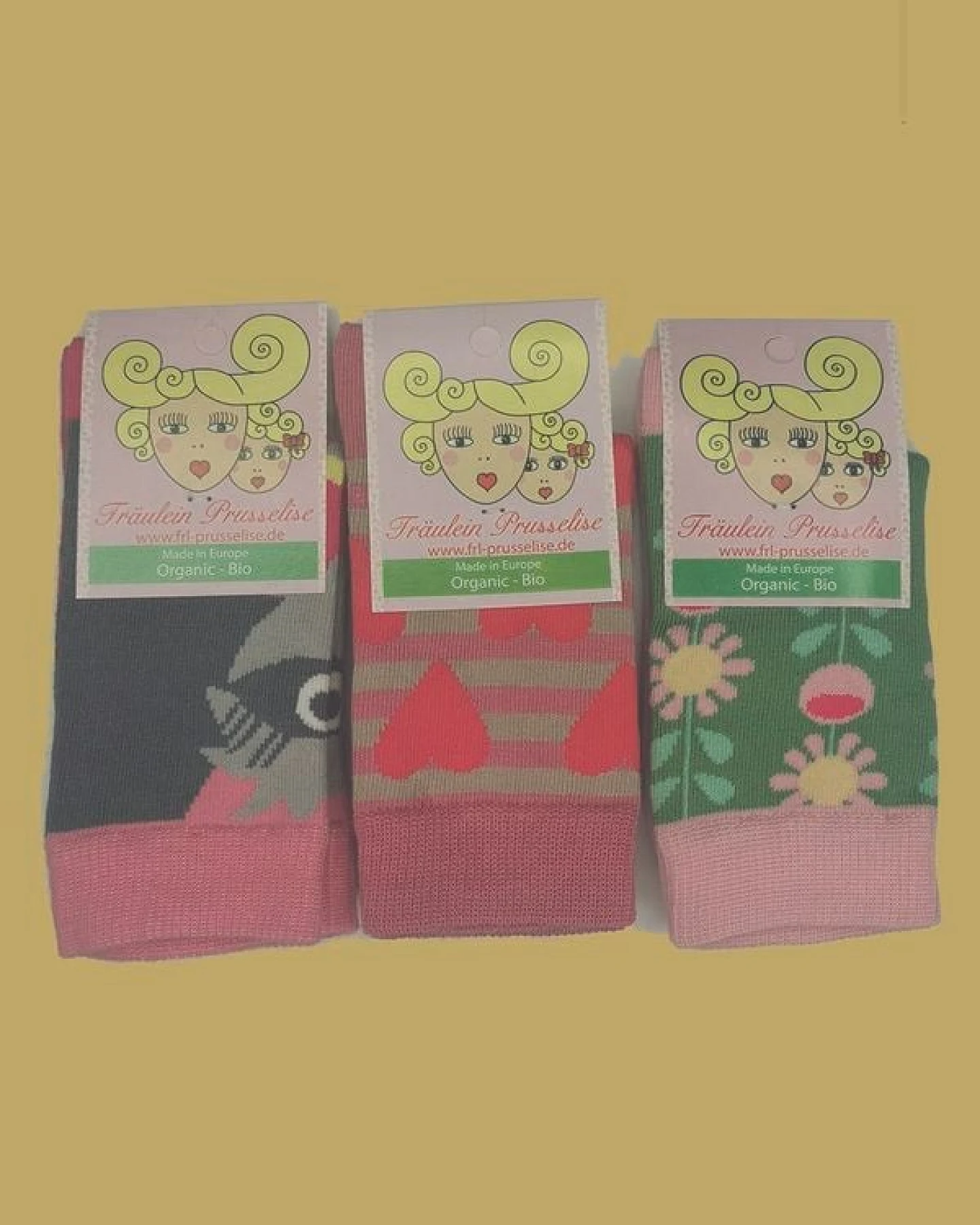 Fräulein Prusselise 3er spezial Socken Pack Pinki, Herz, Paradies, Blume, bunt – Ansicht 2