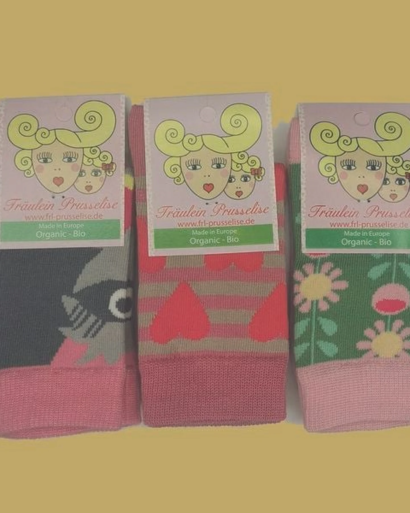 Fräulein Prusselise 3er spezial Socken Pack Pinki, Herz, Paradies, Blume, bunt – Ansicht 2