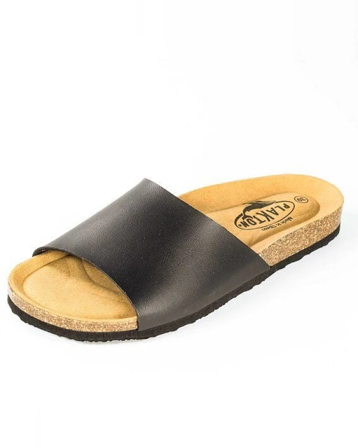 Plakton Vegane offene Damen Sandale BALA mit Korksohle (schwarz)