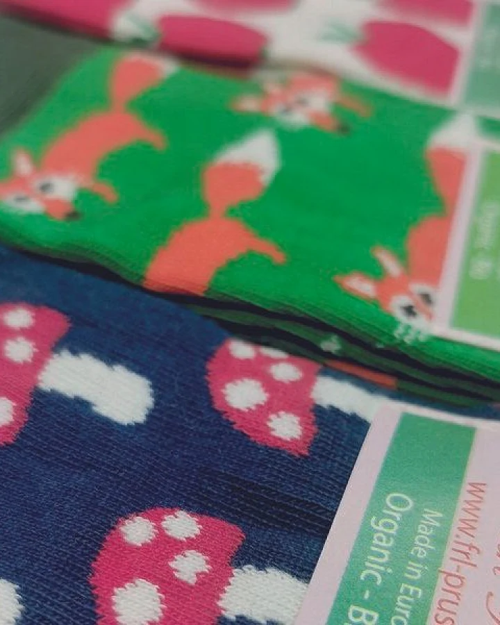 Fräulein Prusselise 3er spezial Socken Pack Retro, Fuchs grün, Pilze, Apfel rot, bunt