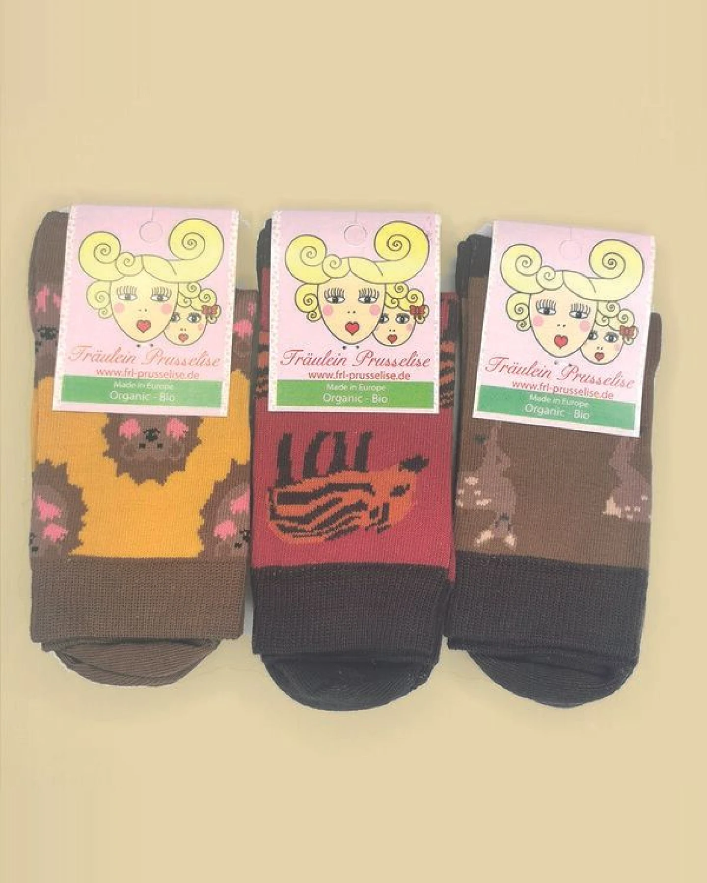 Fräulein Prusselise 3er spezial Socken Pack Waldtiere, Rehkitz, Frischlinge, Igel, bunt – Ansicht 2