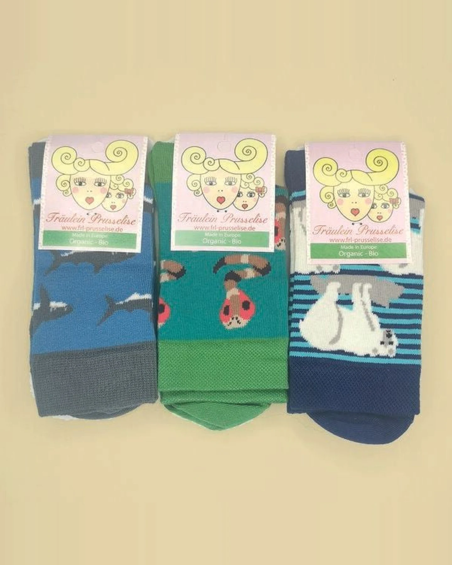 Fräulein Prusselise 3er spezial Socken Pack Tiere, Eisbär, Kobra, Hai, bunt – Ansicht 4