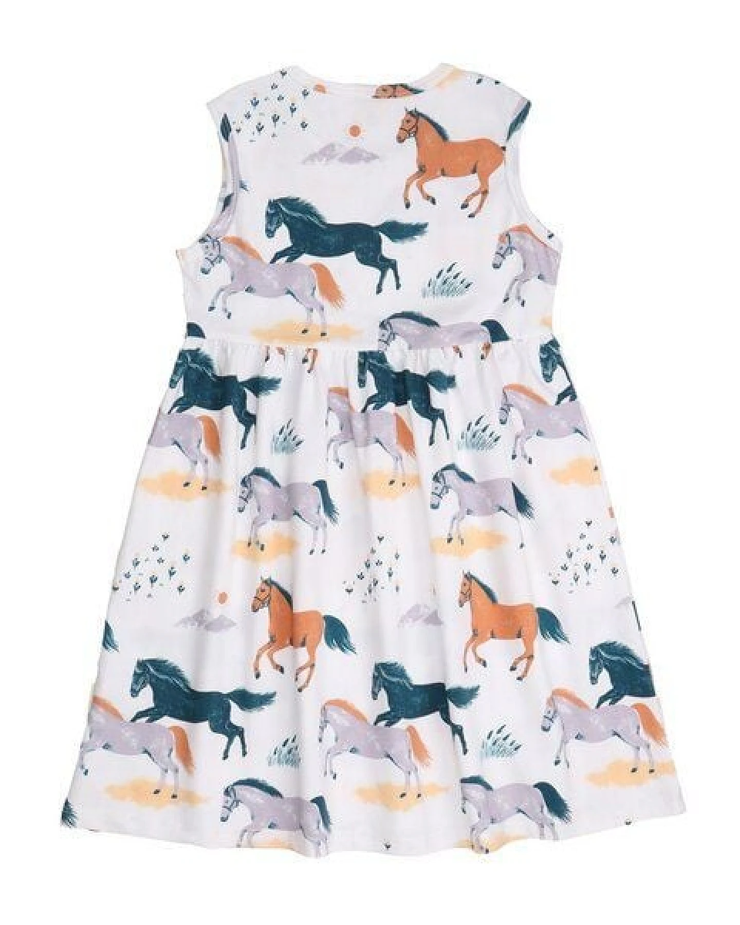 Kinder Kleid GOTS-zertifiziert aus Bio-Baumwolle, Happy-Horses-Print, ärmellos, leicht & sommerlich – Walkiddy, weicher Tragekomfort – Ansicht 4