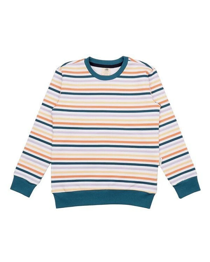 Kinder Sweatshirt GOTS-zertifiziert aus Bio-Baumwolle, bunt gestreift, weiche Rippbündchen – Walkiddy, gemütlicher Alltagsbegleiter