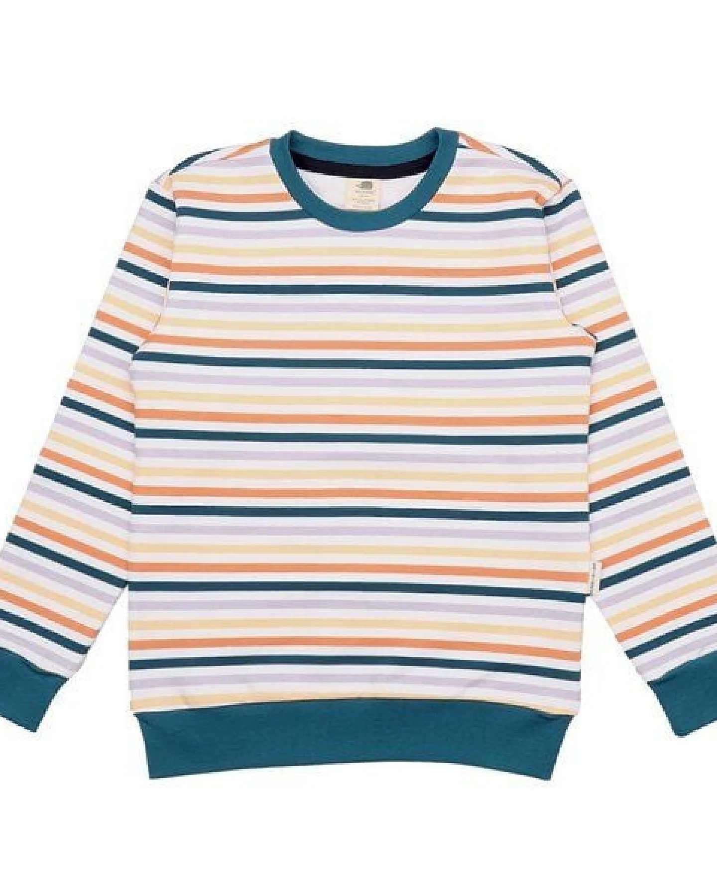 Kinder Sweatshirt GOTS-zertifiziert aus Bio-Baumwolle, bunt gestreift, weiche Rippbündchen – Walkiddy, gemütlicher Alltagsbegleiter – Ansicht 2
