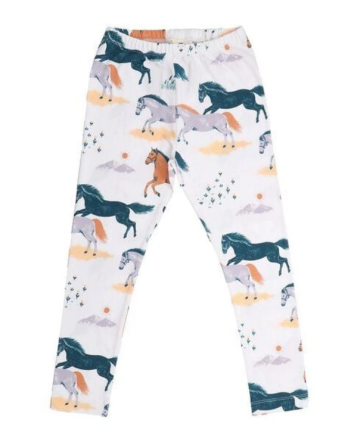 Kinder Leggings GOTS-zertifiziert aus Bio-Baumwolle mit Pferde-Motiv „Happy Horses“ – Walkiddy