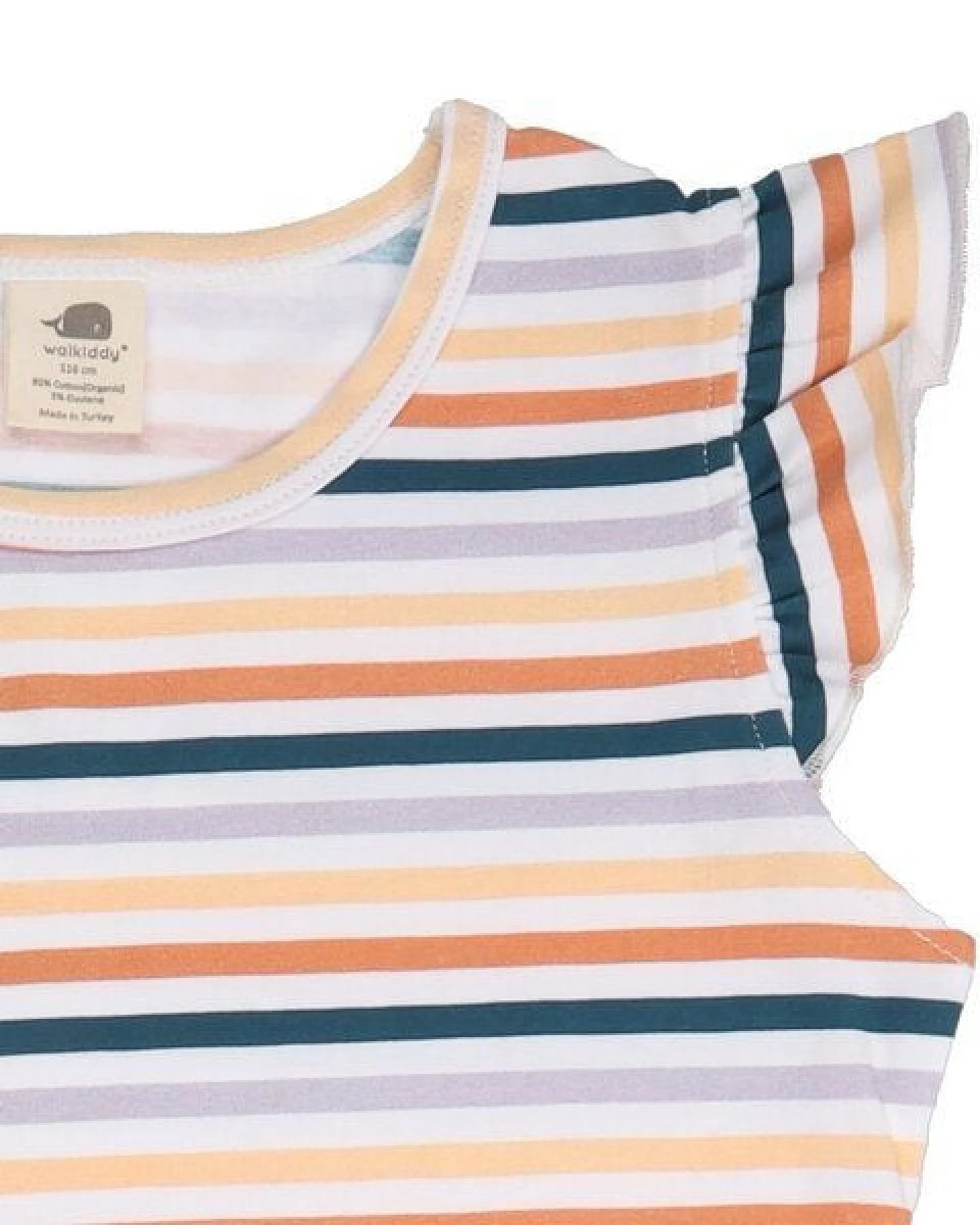 Kleinkinder Rüschenkleid mit bunten Streifen aus Bio-Baumwolle – Walkiddy – Ansicht 4