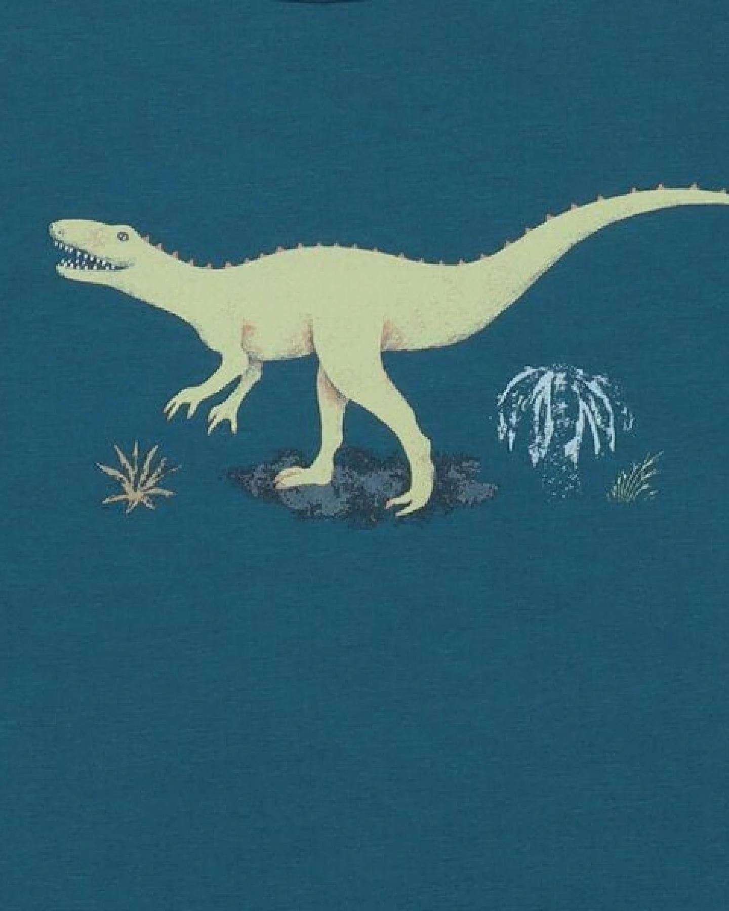 Kinder T-Shirt GOTS-zertifiziert aus Bio-Baumwolle, petrolblau mit laufendem Dinosaurier-Motiv, kurzarm – Walkiddy, weich & hautfreundlich – Ansicht 3