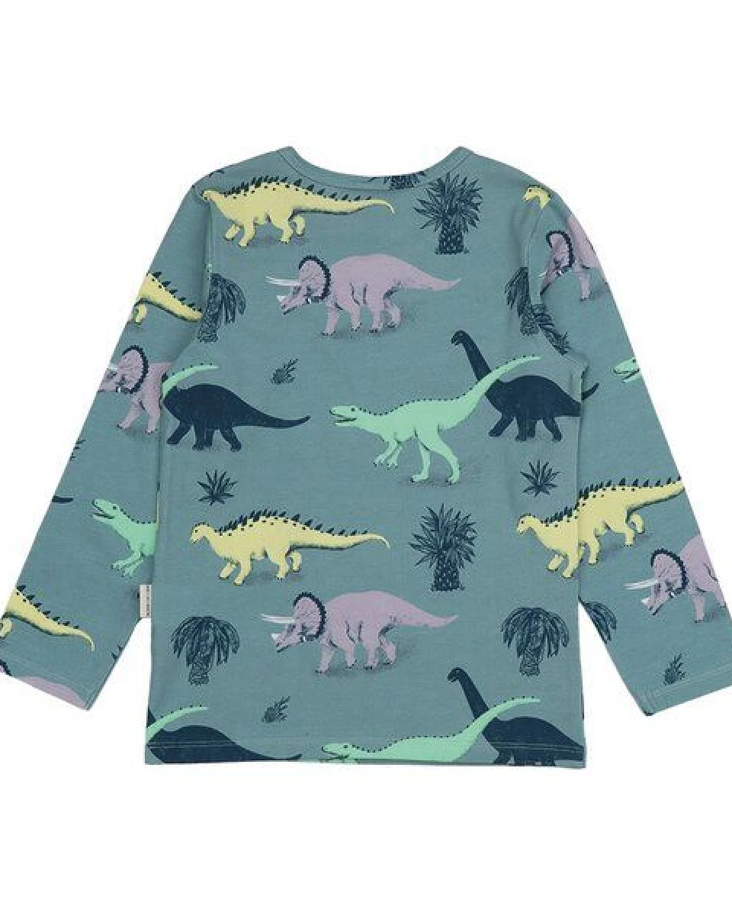 Kinder Langarmshirt GOTS zertifiziert – Bio-Baumwolle, Blaugrün mit Dinosauriermotiv, weich & bequem – Ansicht 3