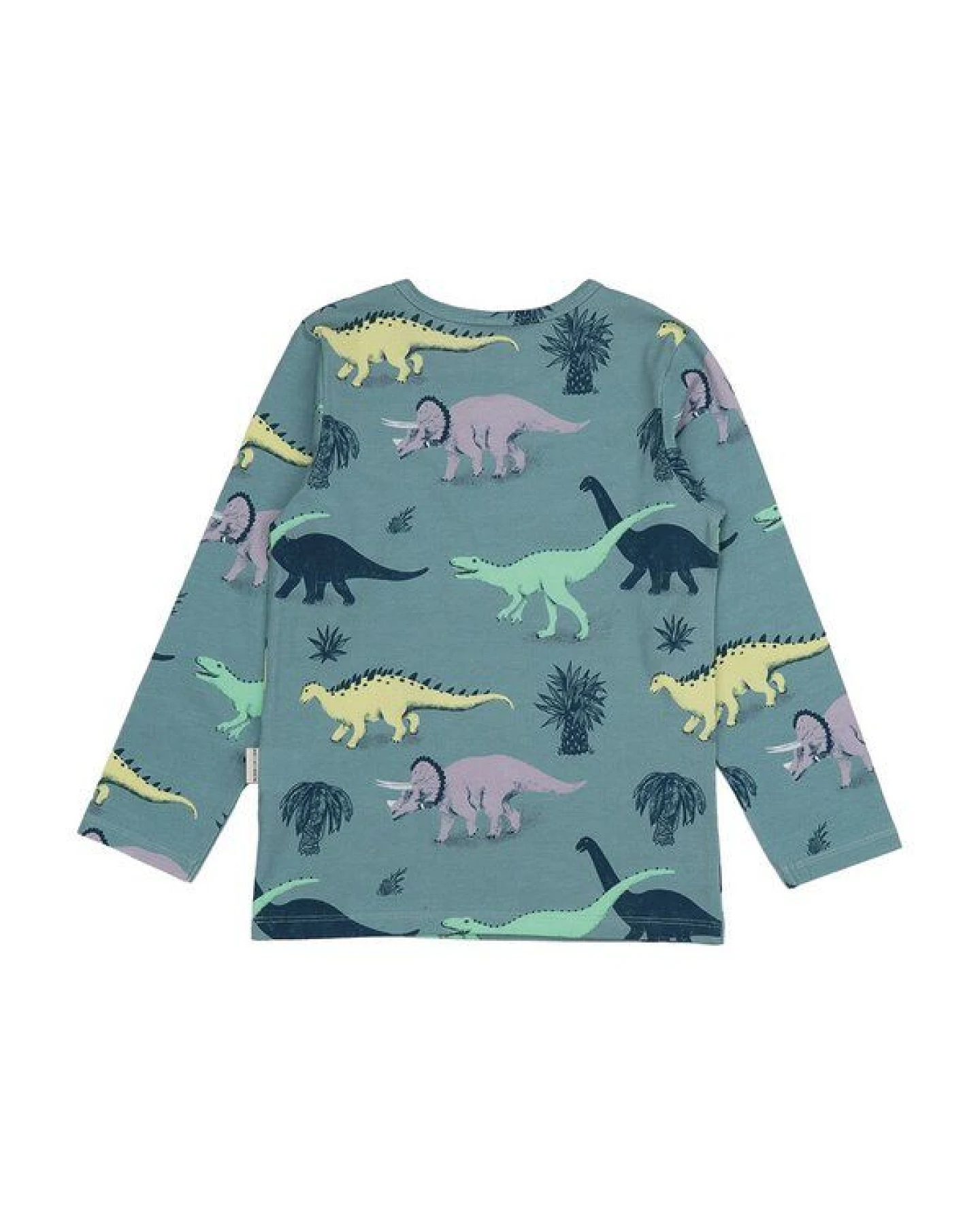 Kinder Langarmshirt GOTS zertifiziert – Bio-Baumwolle, Blaugrün mit Dinosauriermotiv, weich & bequem – Ansicht 3