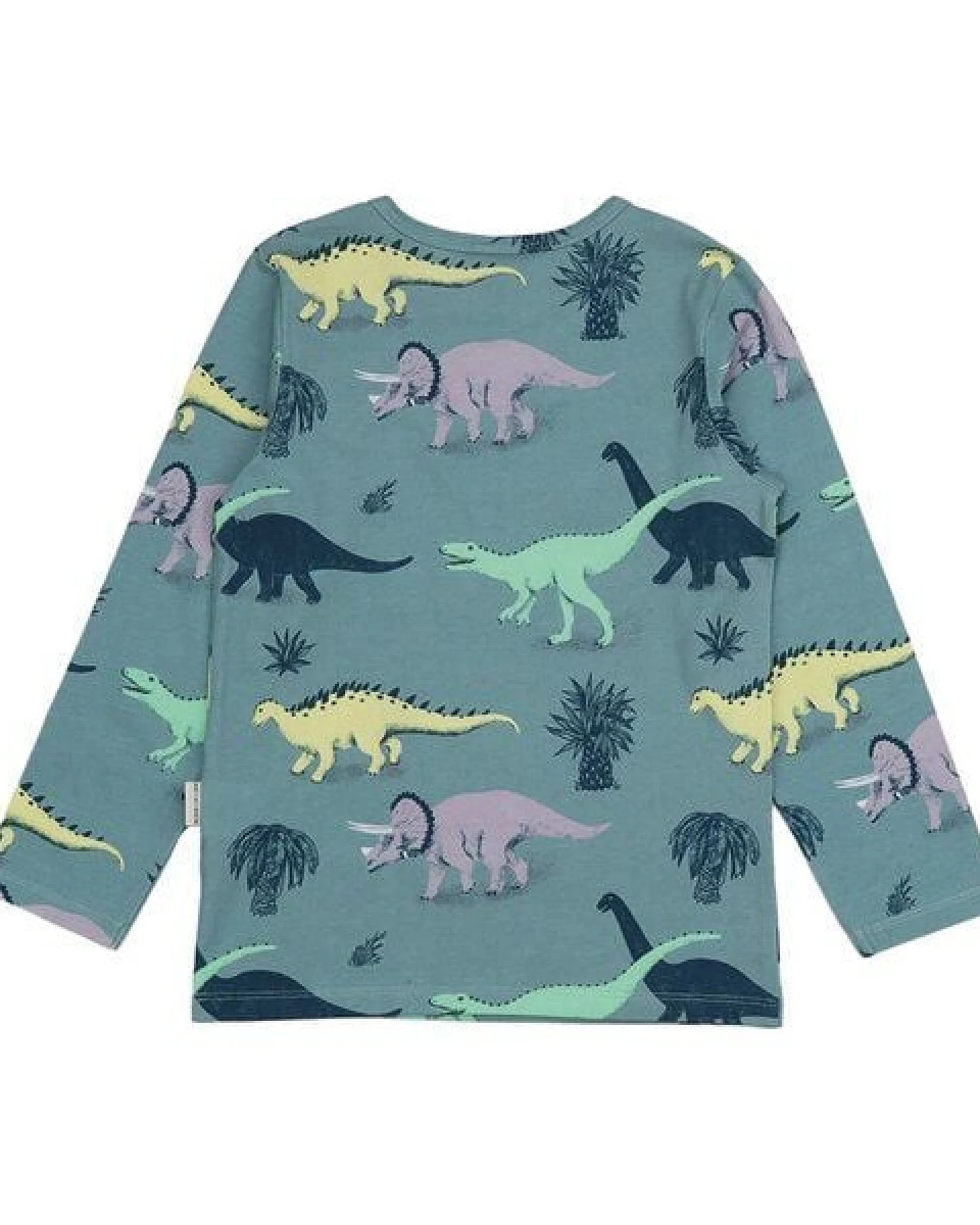 Kinder Langarmshirt GOTS zertifiziert – Bio-Baumwolle, Blaugrün mit Dinosauriermotiv, weich & bequem – Ansicht 3